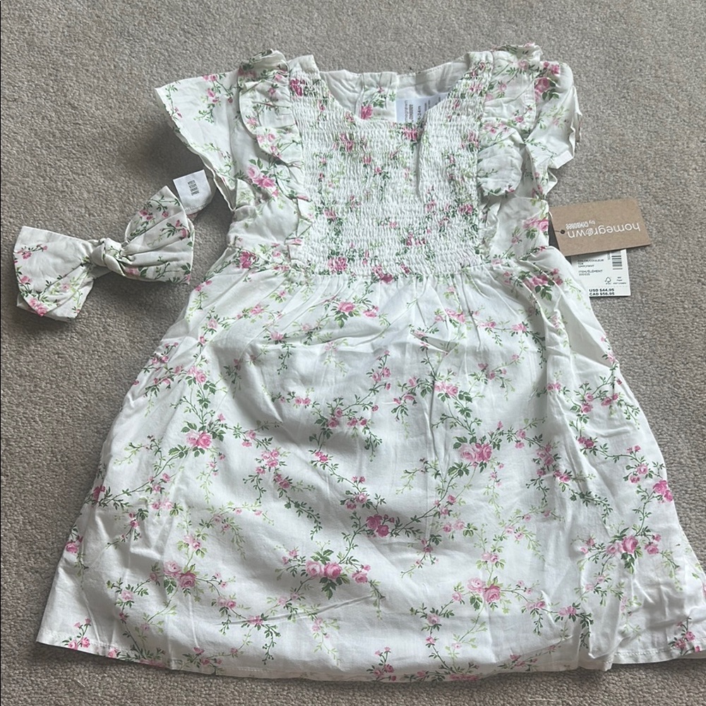 Gymboree White Floral Kids‎ Dress with Headband NEW